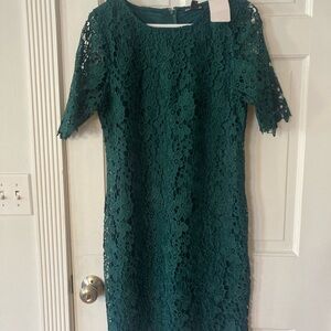 Nina Leonard Teal Lace Midi Dress